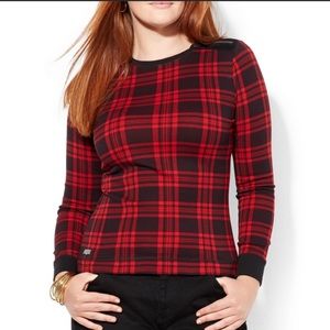 LRL S Red Plaid Sweater With Elbow Pads